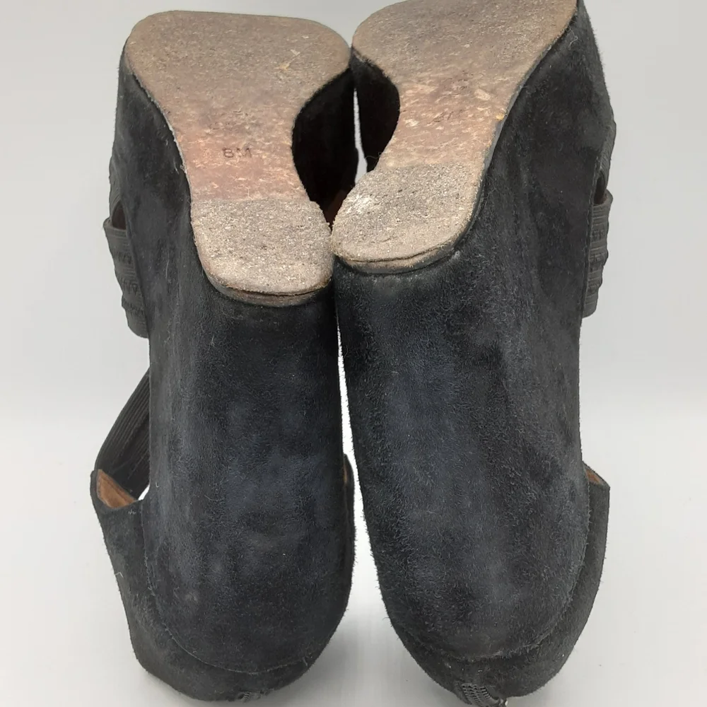 Donald J Pliner suede peep toe wedge heel.